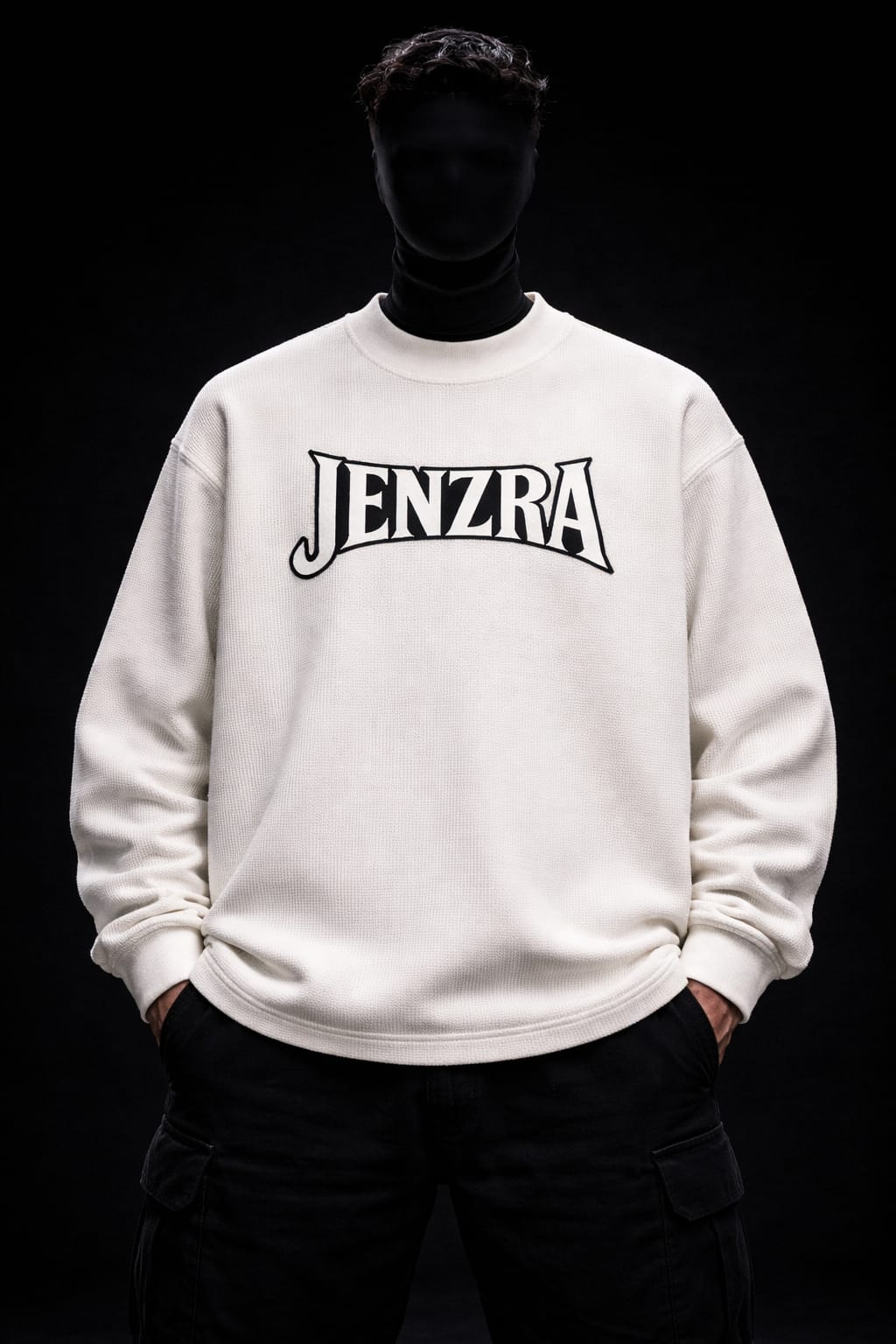 IVORY GRID – Waffle Knit Oversized Full Sleeve - Jenzra