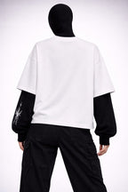 SHADOW CONTRAST – Attached Sleeve Oversized Tee - Jenzra