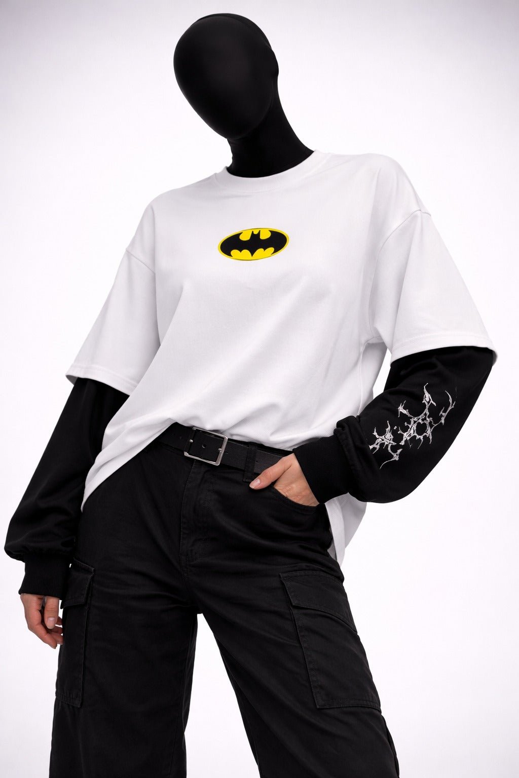 SHADOW CONTRAST – Attached Sleeve Oversized Tee - Jenzra