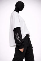 SHADOW CONTRAST – Attached Sleeve Oversized Tee - Jenzra