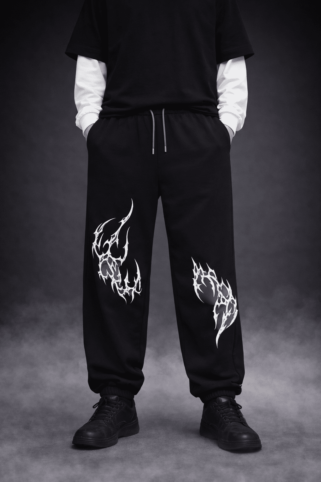 VOIDFLARE – Black Graphic Joggers - Jenzra